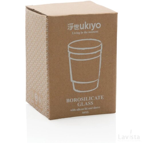 Ukiyo borosilicaat glas met siliconen deksel en sleeve zwart