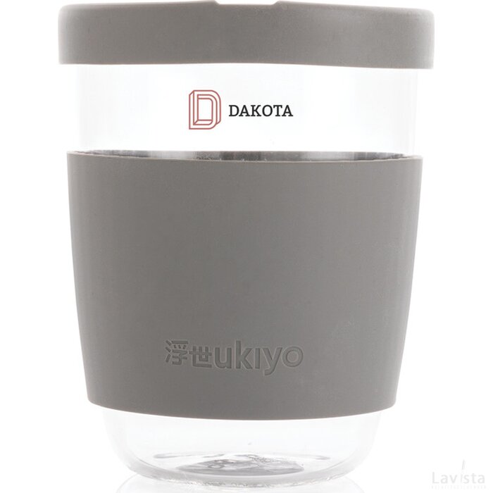 Ukiyo borosilicaat glas met siliconen deksel en sleeve grijs