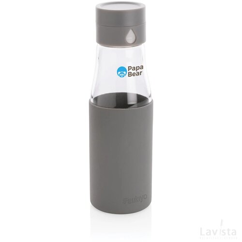 Ukiyo glazen hydratatie-trackingfles met sleeve grijs