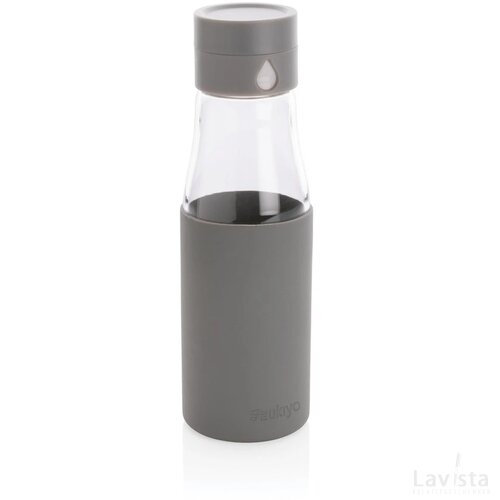 Ukiyo glazen hydratatie-trackingfles met sleeve grijs