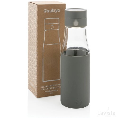 Ukiyo glazen hydratatie-trackingfles met sleeve grijs