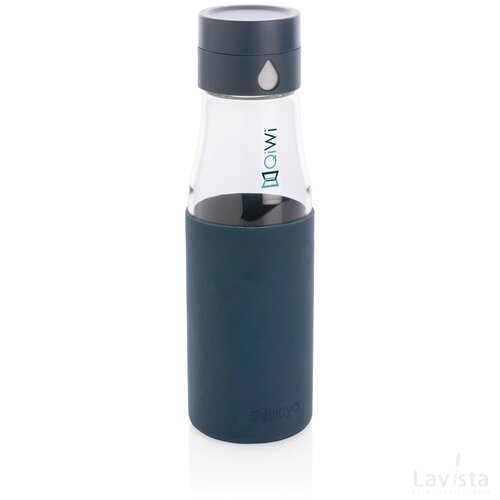 Ukiyo glazen hydratatie-trackingfles met sleeve blauw
