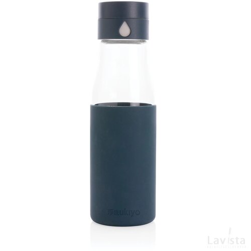 Ukiyo glazen hydratatie-trackingfles met sleeve blauw