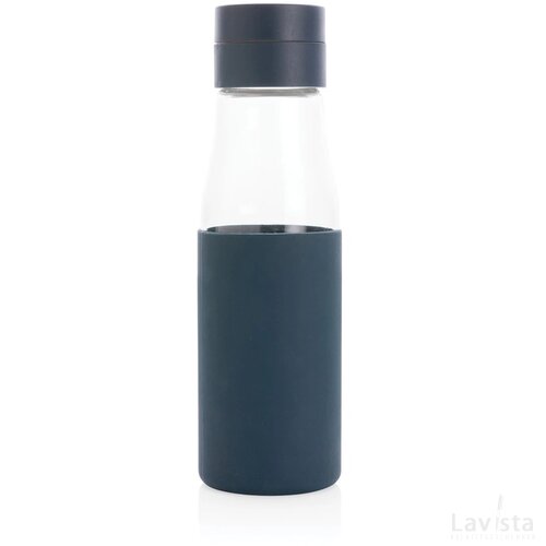 Ukiyo glazen hydratatie-trackingfles met sleeve blauw