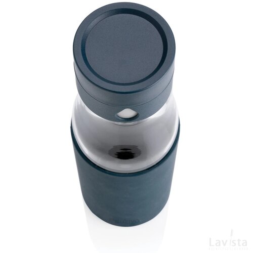 Ukiyo glazen hydratatie-trackingfles met sleeve blauw