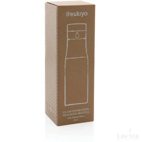 Ukiyo glazen hydratatie-trackingfles met sleeve blauw