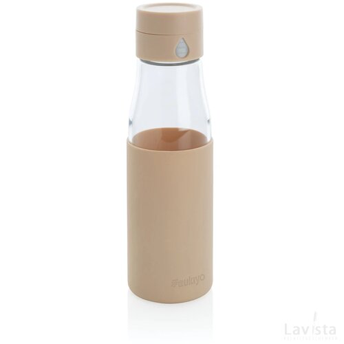Ukiyo glazen hydratatie-trackingfles met sleeve bruin