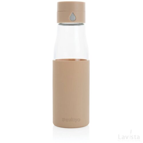 Ukiyo glazen hydratatie-trackingfles met sleeve bruin