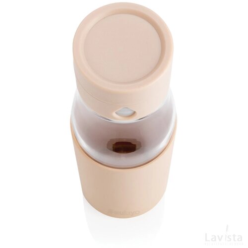 Ukiyo glazen hydratatie-trackingfles met sleeve bruin