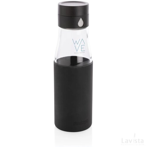Ukiyo glazen hydratatie-trackingfles met sleeve zwart