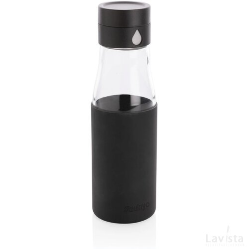 Ukiyo glazen hydratatie-trackingfles met sleeve zwart