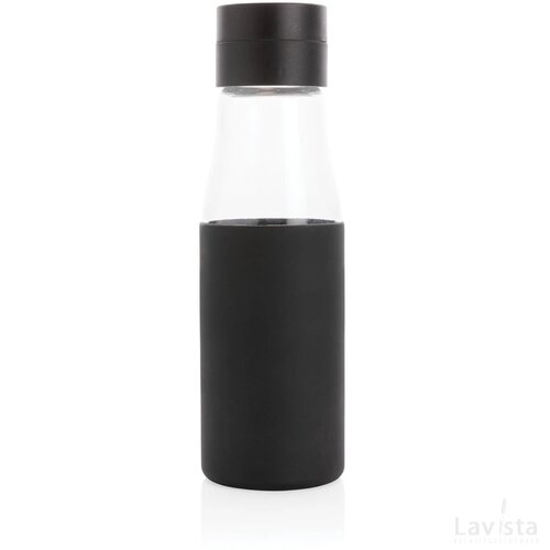 Ukiyo glazen hydratatie-trackingfles met sleeve zwart