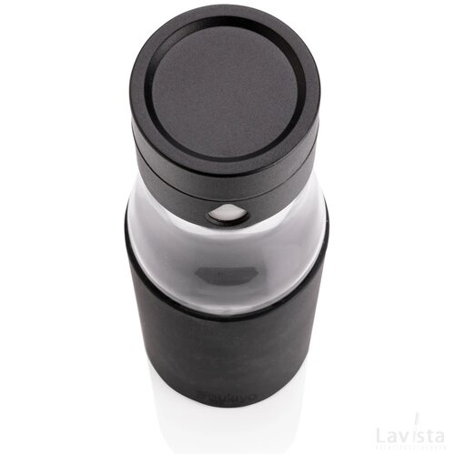 Ukiyo glazen hydratatie-trackingfles met sleeve zwart