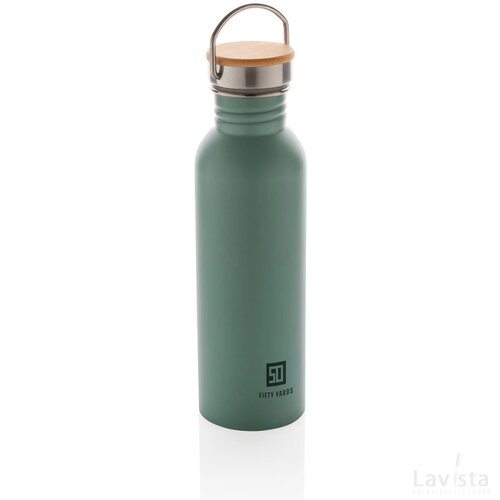 Moderne roestvrijstalen fles met bamboe deksel groen