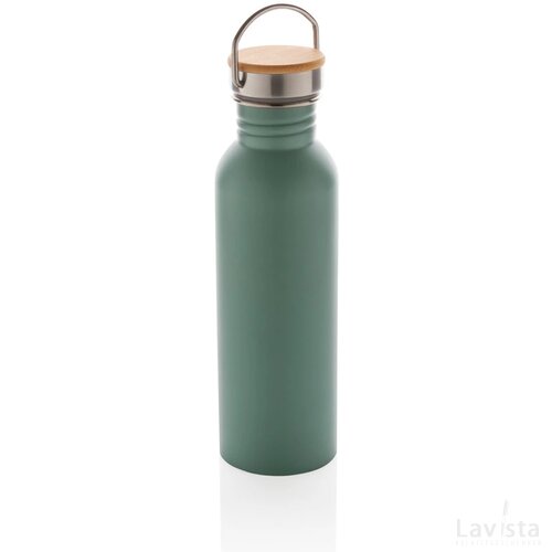 Moderne roestvrijstalen fles met bamboe deksel groen