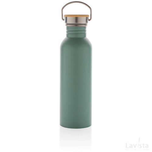 Moderne roestvrijstalen fles met bamboe deksel groen