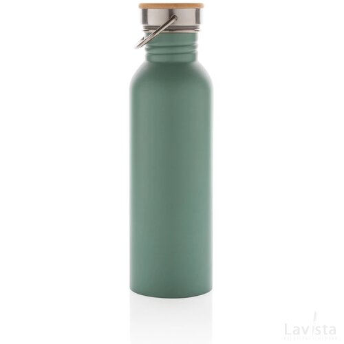Moderne roestvrijstalen fles met bamboe deksel groen