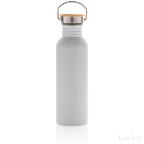 Moderne roestvrijstalen fles met bamboe deksel wit