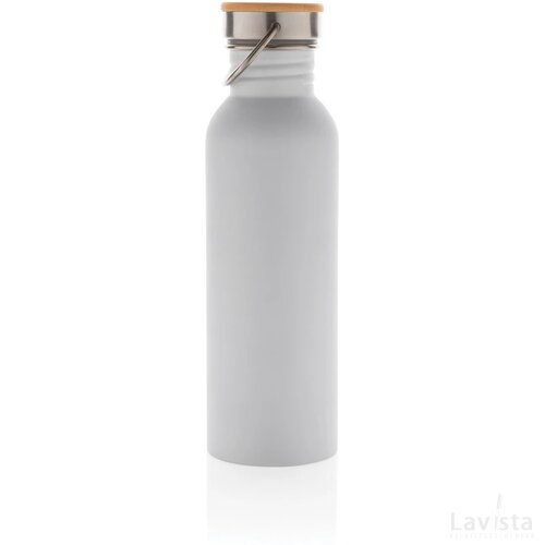 Moderne roestvrijstalen fles met bamboe deksel wit