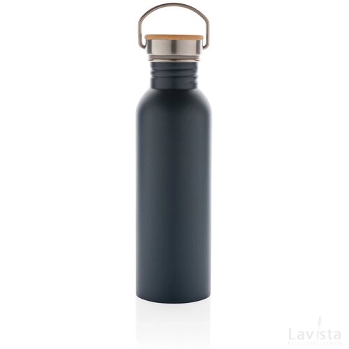 Moderne roestvrijstalen fles met bamboe deksel blauw