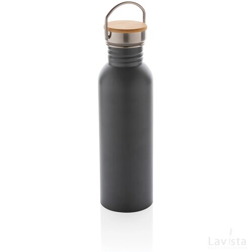 Moderne roestvrijstalen fles met bamboe deksel grijs
