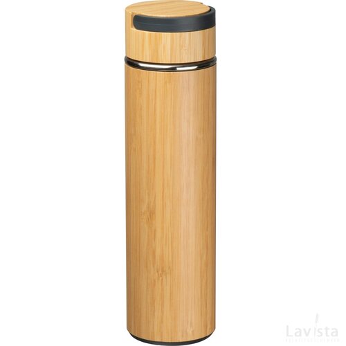 Drinkfles met zeef en bamboe ommanteling beige
