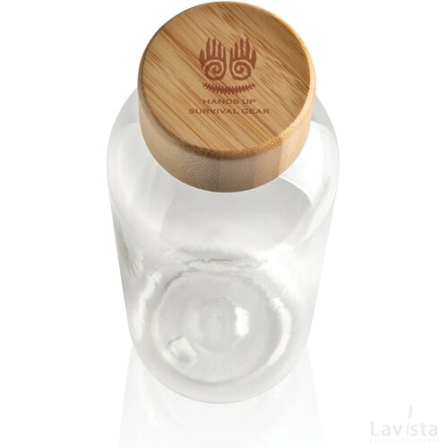 GRS recycled PET fles met bamboe dop transparant