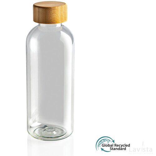 GRS recycled PET fles met bamboe dop transparant