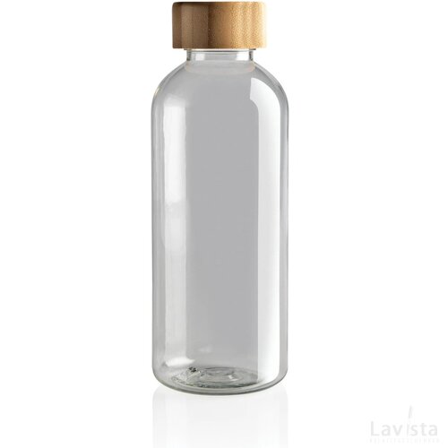 GRS recycled PET fles met bamboe dop transparant
