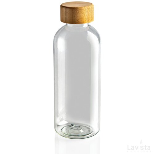 GRS recycled PET fles met bamboe dop transparant