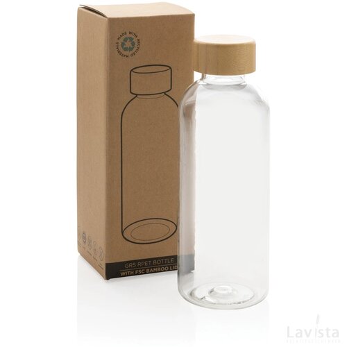 GRS recycled PET fles met bamboe dop transparant