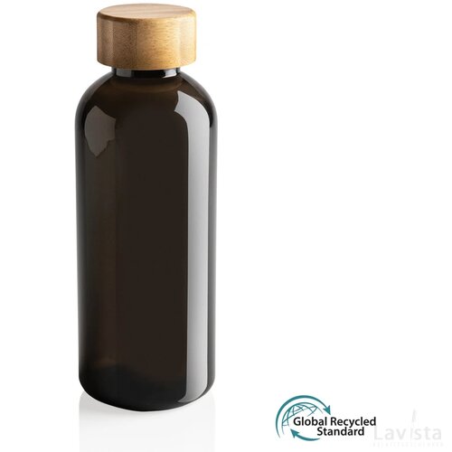 GRS recycled PET fles met bamboe dop zwart