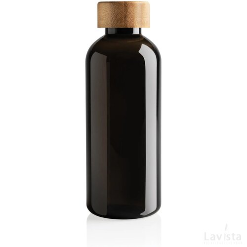 GRS recycled PET fles met bamboe dop zwart