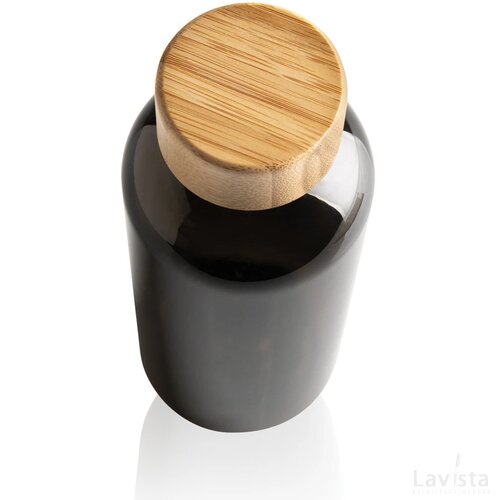 GRS recycled PET fles met bamboe dop zwart