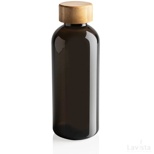 GRS recycled PET fles met bamboe dop zwart