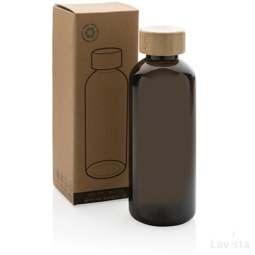 GRS recycled PET fles met bamboe dop zwart