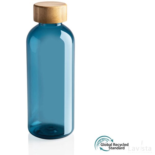 GRS recycled PET fles met bamboe dop blauw