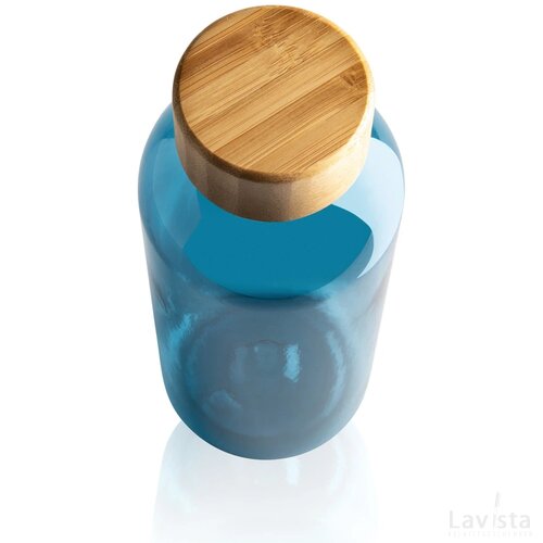 GRS recycled PET fles met bamboe dop blauw