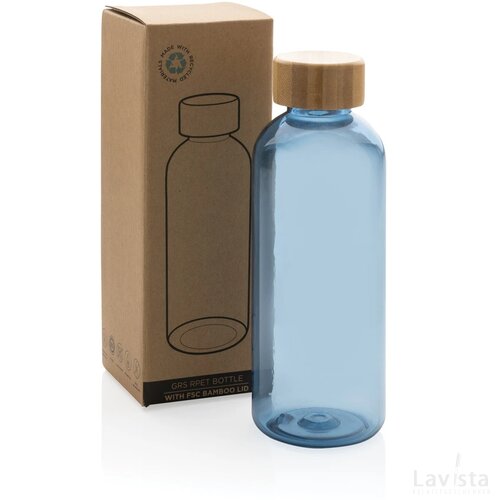 GRS recycled PET fles met bamboe dop blauw