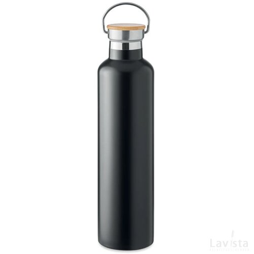 Dubbelwandige rvs drinkfles 1l Helsinki large zwart