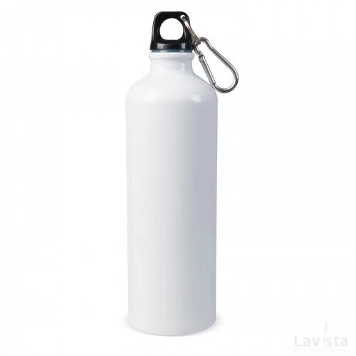 Waterfles aluminium met karabijnhaak sublimatie 750ml wit