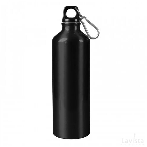 Waterfles aluminium met karabijnhaak 750ml zwart