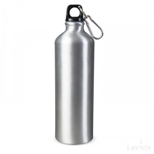 Waterfles aluminium met karabijnhaak 750ml zilver