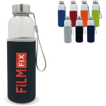 Waterfles glas met sleeve 500ml transparant grijs