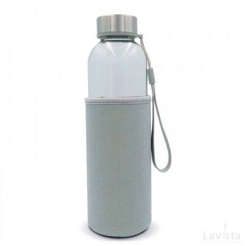 Waterfles glas met sleeve 500ml transparant grijs