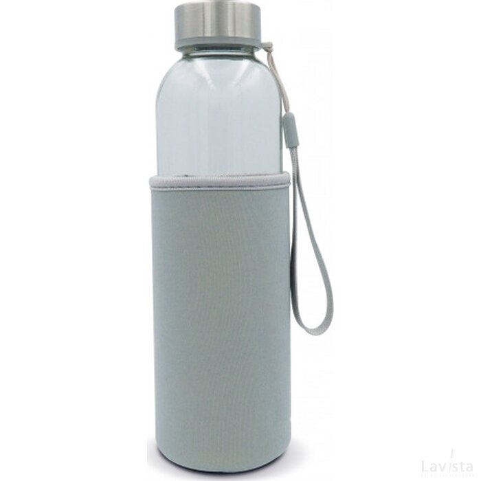 Waterfles glas met sleeve 500ml transparant grijs