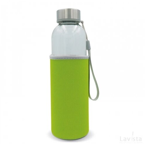 Waterfles glas met sleeve 500ml transparant licht groen