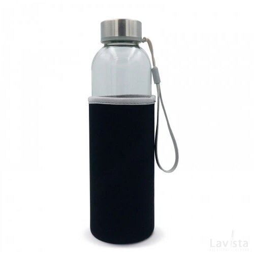 Waterfles glas met sleeve 500ml transparant zwart