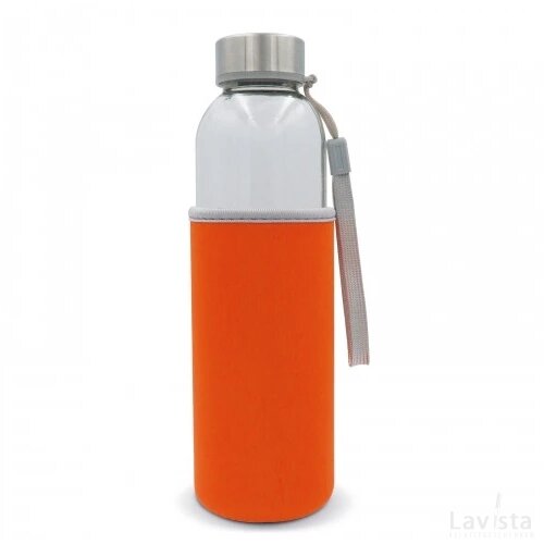 Waterfles glas met sleeve 500ml transparant oranje