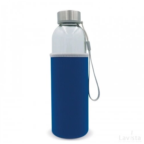 Waterfles glas met sleeve 500ml transparant licht blauw